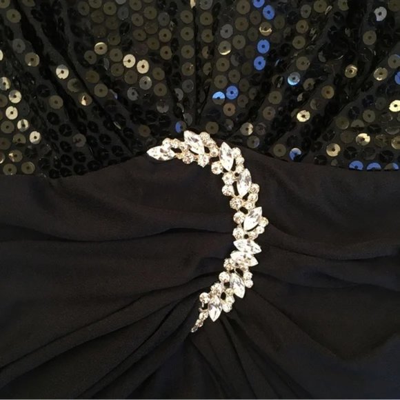 Vintage Karen Okada Black Sequin & Rhinestone Party Dress 6 Backless - Picture 3 of 11
